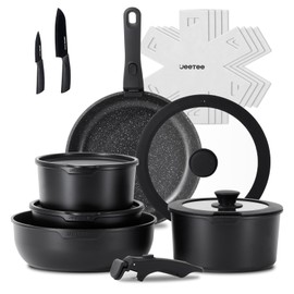 JEETEE Pots and Pans Set Non Stick 17pcs, Kitchen Cookware Sets with Detachable Handle, Induction Nonstick Cookware Set with Removable Handle, Stackable RV Cookware, Oven Safe, PFAS/PFOA Free, Black