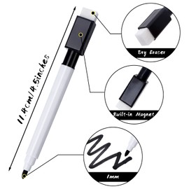 CIOUYAOS 40PCS Dry Erase Markers with Eraser, Black Fine Tip Point Whiteboard Pens with Magnetic Cap and Eraser for Classroom Office School Teacher Supplies