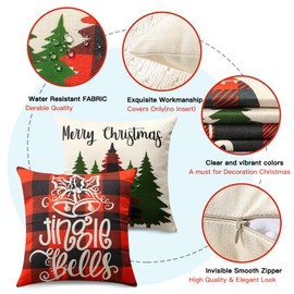 JOTOM Weihnachten Kissenbezug wasserdichte Kissenhülle 45x45cm 4er Set Sofakissen Dekokissen Bezug für Sofa Zimmer Outdoor Balkon Terrasse Patio Garten Outdoor (Weihnachten Rot und Schwarz Kariert)