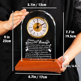 Arikyrist Happy 50th Birthday Glass Clock Gifts for Women, Men - 50 Year Old Birthday Gift with Wooden Light Base for Her Him, Turning 50 Quartz Clock Gift Idea for Mom Dad Unique Decoration
