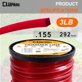 Cluparis 3-Pound Heavy Duty Square Trimmer Line .155-inch-by-292-ft Commercial String Trimmer Line in Spool, 0.155" Nylon Weed Eater String with Line Cutter（Red）