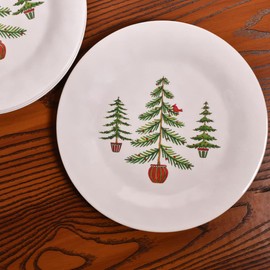 Bamboo Table Holiday Trees 8-inch Snack/Salad/Dessert Plate, Set of 4, Made of Eco-Friendly Bamboo Composite