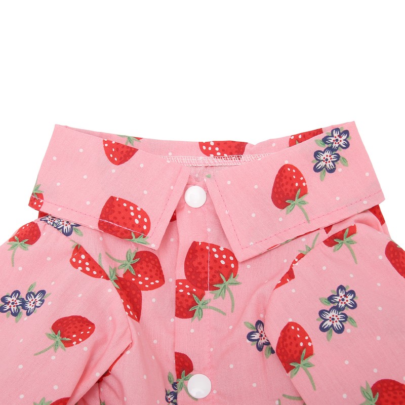 Dog Summer Shirts Cute Strawberry Print Turn Down Collar Snap