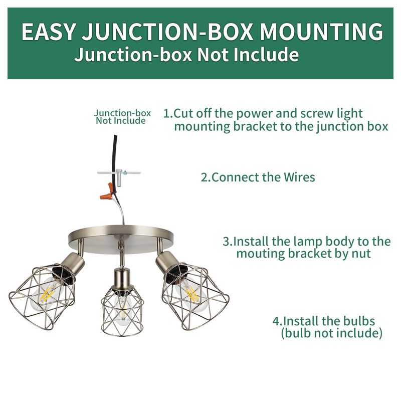 WILON Semi Flush Mount Ceiling Light 3-Light Brushed Nickel Close
