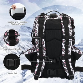 Hannibal Tactical 45L MOLLE Assault Backpack, Tactical Backpack Military Army Camping Rucksack with Bottle Holder, 3-Day Pack Trip w/USA Flag Patch, D-Rings, Leopard