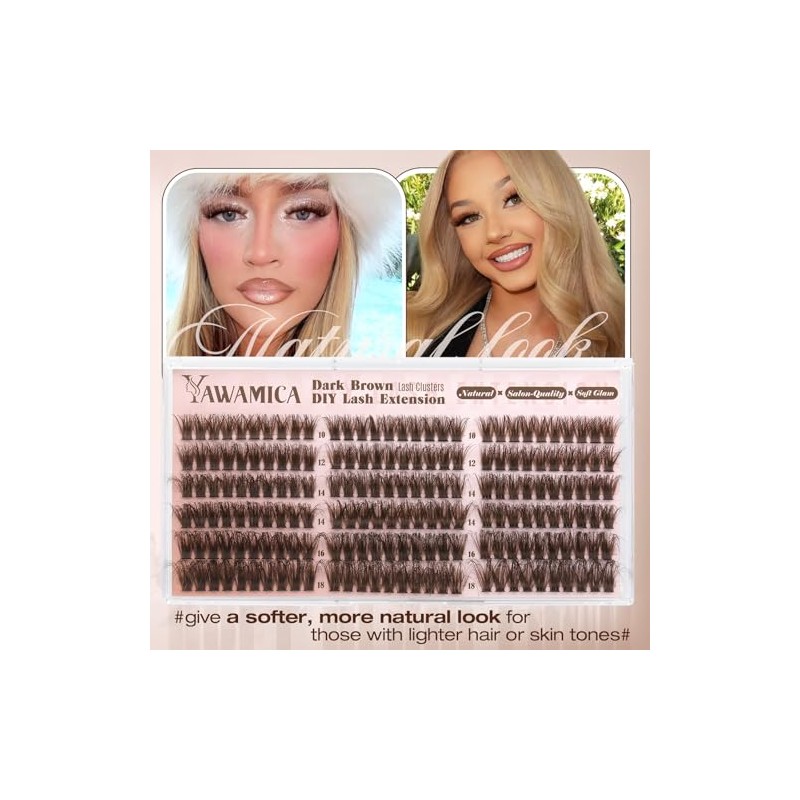 Yawamica Brown Fluffy Lash Clusters 100D Volume Wispy Eyelash Clusters