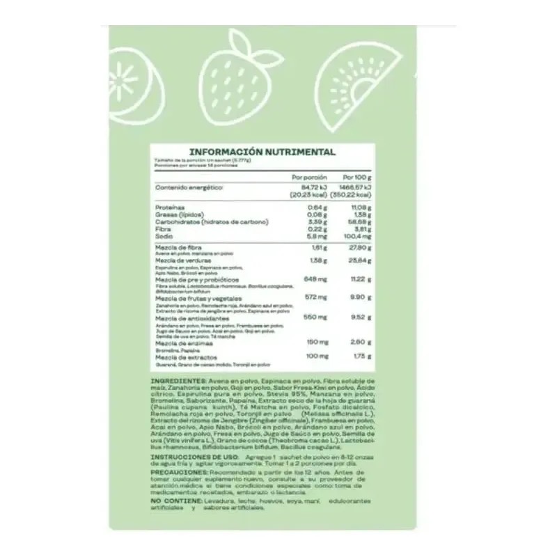 Suplemento Nutricional Bloom Greens Frutilla Kiwi Probióticos Sobres