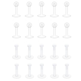 Besyvvin 20pcs Clear Lip Bars Plastic Labret Studs Retainers 6mm 16G Push Flat Top Medusa Helix Tragus Earring Stud Acrylic Piercing