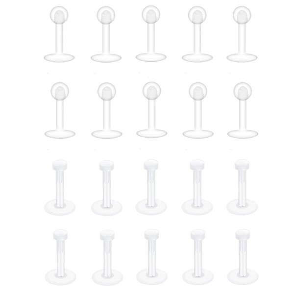 Besyvvin 20pcs Clear Lip Bars Plastic Labret Studs Retainers 6mm