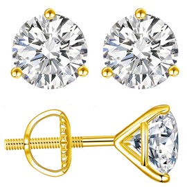 Impalsory Moissanite Stud Earrings for Women, 8.0MM / 2.0CT Screw Back Earrings for Women S925 Sterling Silver Hypoallergenic Studs 18k Yellow Gold Plated Moissanite Jewelry
