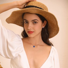 Bestyle Sterling Silver September Birthstone Pendant Necklace for Women Pear Shape Gemstone Necklace with Cubic Zircon Birthday Gift for Wife Mom