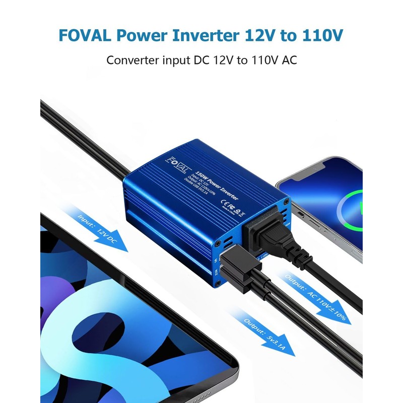 FOVAL 150W Power Inverter for Vehicles 12V DC to 110V