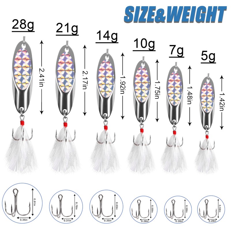 Metal Spoon Fishing Lures 10pcs Spinner Baits for Trout Bass