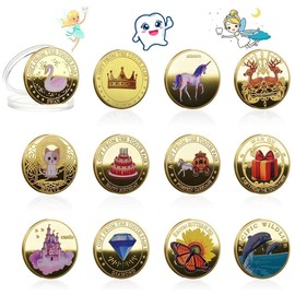 Palwin Pack of 12 Tooth Fairy Coins, Gift Tooth Fairy with Different Patterns, Tooth Fairy Gold Taler Children, Tooth Fairy Coins, Tooth Fairy Souvenirs for Girls Boys