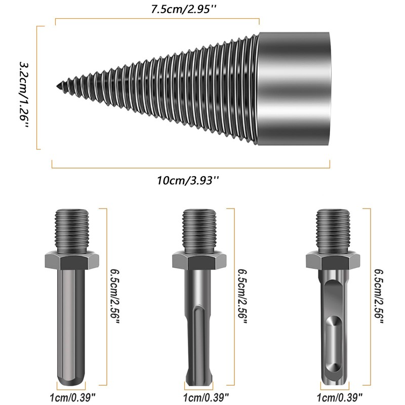 Bebochoi Drill Cone Wood Splitter 32 mm, Spiral Drill Cone