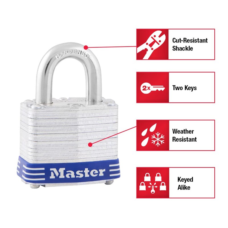 Master Lock 3008D Outdoor Padlock with Key, 4 Pack Keyed-Alike