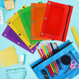 Gloween Pencil Pouch for 3 Ring Binder, 6 Pack Zipper Pencil Pouches in Assorted Colors, Durable Binder Pencil Case Bag for Office School College Supplies (6c-2601)