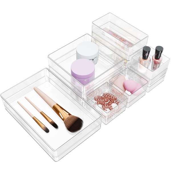 Lolalet Cosmetic Storage Box, 10 Pieces, Makeup Box, Cosmetic Storage, Small Items, Tabletop Storage, Transparent, 6 Pieces, 4 Sizes, Small Items, Versatile Organization