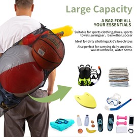 Heavy Duty Mesh Swimming Bag for Adults, Kids and Men - Sports Gear with Pocket, Drawstring Closure for Pool, Beach, Soccer, Basketball, Yoga and Laundry