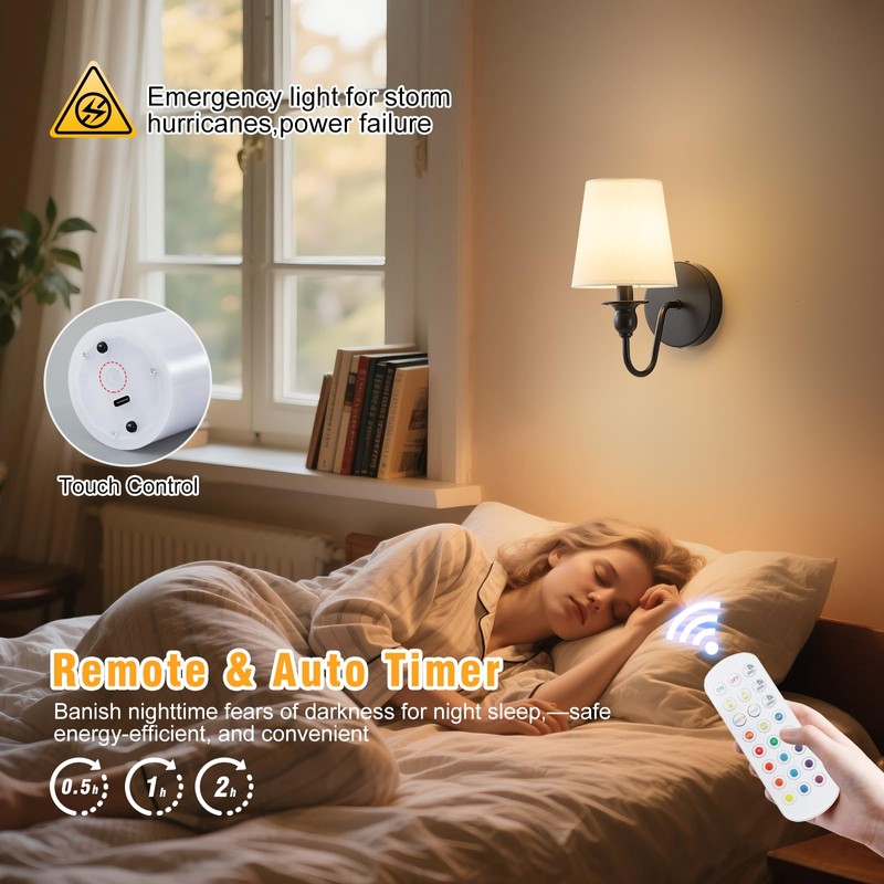Battery Operated Wall Sconce Set of 2,Rechargeable Wall Sconce with