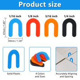 400 Pieces U Shaped Tile Plastic Shims Spacers for Leveling, 1/4 Inch, 3/16 Inch, 1/8 Inch, 1/16 Inch, Black, Orange, Red, Blue Horseshoe Shim Spacers