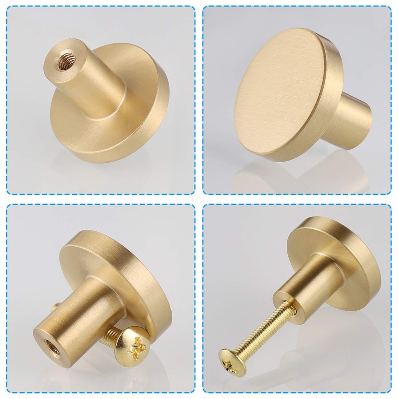JIZZU 6 Pcs Solid Brass Gold Drawer Knobs [20 *