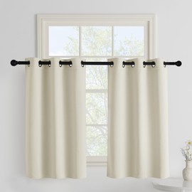 PONY DANCE Bistro Curtain, Kitchen, Short Curtains with Eyelets, H 100 x W 90 cm, Blackout Curtains, Panel Curtains, Opaque Curtains for Bathroom Window, Light Beige