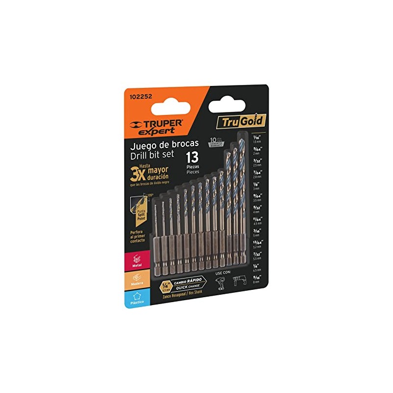 Truper Expert JBAV-13R, Juego de 13 brocas HSS para metal