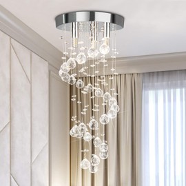 CRYSTOP 3-Lights Spairal Crystal Chandelier,Modern Raindrop Light Fixture Pendant Ceiling Mount Lamp Lighting Fixtures for LivingRoom, Bedroom, Bathroom D9“ X H21.3”