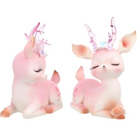 TUESMEILL 2pcs Deer Ornament, Miniature Resin Deer Figures Reindeer Statues Christmas Desktop Ornaments for Gifts Home Office Car Decor