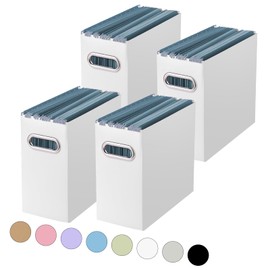 Oterri File Organizer, 4 Packs Small Storage Box, Cardboard File Folder Organizer, Collapsible File Box for Hanging File Folders Letter Size, Portable Filing Organizer with Handle（White）