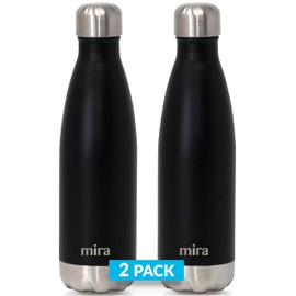 MIRA 2 Pack 17 oz Insulated Water Bottle - Stainless Steel Cola Shape Thermos - Double Wall Hot & Cold Flask (24Hr Cold/12Hr Hot) - Black