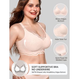 OEAK Women's Scalloped Push Up Bra, Pink, Medium