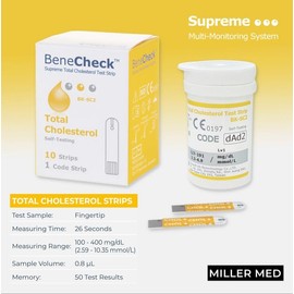 Replacement Cholesterol/Glucose/Uric Acid Strips for The Black Supreme (Benecheck) Meter (Will not fit The White Meter) (Cholesterol (Yellow) x 10)