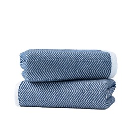 sense gnosis Navy Hand Towels 100% Cotton Super Soft Absorbent Jacquard Herringbone Striped Pattren White Terry Hand Towels for Bathroom Decorative Hotel Shower, 2 Pack