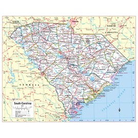 Cool Owl Maps South Carolina State Wall Map Poster Large Print Rolled 30"Wx24"H - Laminated
