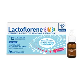 Lactoflorene Bimbi, Integratore Fermenti Lattici per l'Equilibrio Intestinale, con Zinco e Vitamine B, Gusto Fragola, 12 Flaconcini, Senza Glutine e Senza Lattosio
