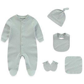 IADOER Baby Unisex Baby Cotton Layette Set Gift for Baby Boys Girls Accessories Set Newborn Essentials 0-12 Months, 5 Pack-green, 3-6 Months