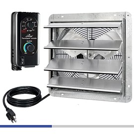 iLIVING 16" Wall Mounted Shutter Exhaust Fan, Automatic Shutter, with Thermostat and Variable Speed controller, 0.85A, 1200 CFM, 1800 SQF Coverage Area Silver (ILG8SF16V-ST)
