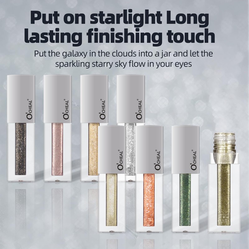 O'CHEAL Shiny Liquid Metallic Eyeshadow, Quick Drying, Long-Lasting Pigmented Coverage