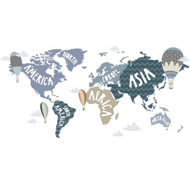 World Map Wall Sticker Set V248 | Hand-Drawn | Sticker