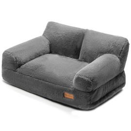 FAMIDGE Cat Couch, Cat Bed for Indoor Cats, Calming Sofa Bed Dog Couch for Medium Small Cats & Dogs up to 25lbs(Large, Light Grey)