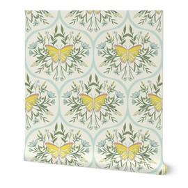 Peel & Stick Wallpaper Swatch - Pastel Vintage Flowers Butterflies Butterfly Spring Garden Custom Removable Wallpaper by Spoonflower