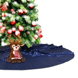 Eternal Beauty Xmas Tree Skirt 91cm Round Christmas Tree Skirt Sequin Christmas Tree Base Cover Round Tree Skirt for Christmas Decorations Holiday Home Decor (36 inches,Blue)
