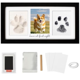 Pet Paw Print Photo Frame Kit, 2 Ink Pads & Clay Paw Print Kit Wooden Pet Paw Print Frame DIY Memorial Keepsake for Cats and Dogs, Ideal Gifts for Pet Lovers