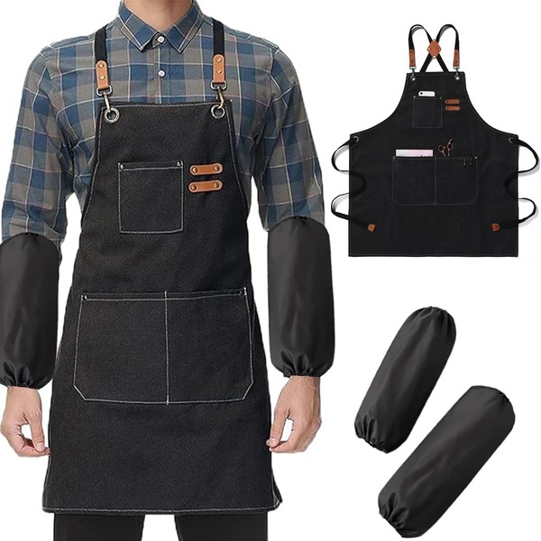 Adjustable Bib Apron,BBQ and Work Apron,Denim Work Apron with 3
