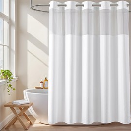 River Dream White Extra Long Shower Curtain or Liner with Sheer Window, No Liner Included or Needed, Water Repellent, Machine Washable, 71 x 86 inches