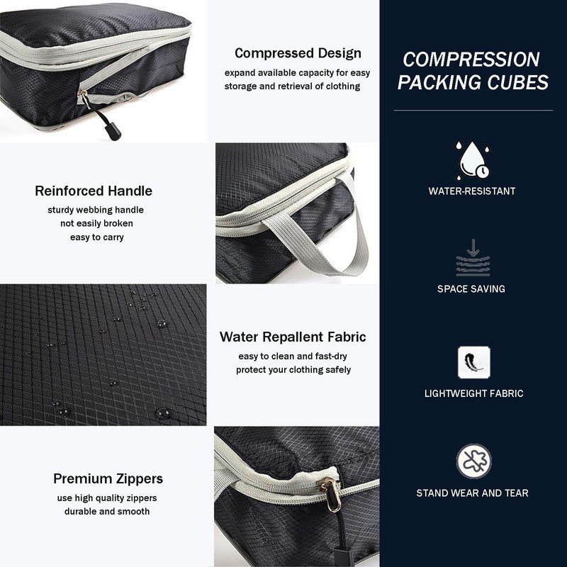 Packing Cubes, Compression Organisers Packing Bags Travel Packing Cubes for