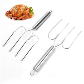 TLIOCAS Thanksgiving Turkey Lifter Serving Set,Stainless Steel Poultry Roast Forks,BBQ Meat Fork Durable Turkey Forks Set of 2