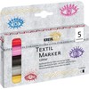 KREUL 92651 – Textile Marker Set Glitter, Medium, 5 Pieces,